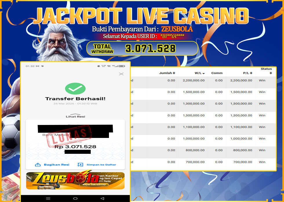 Jackpot LIVE CASINO IDR3071528,-