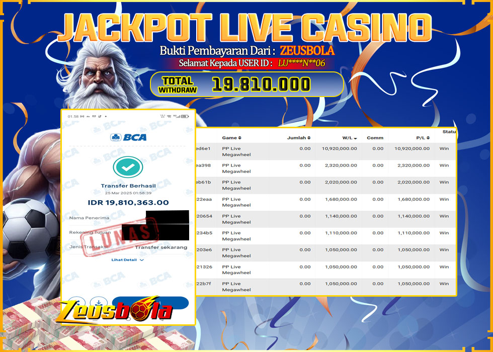 Jackpot LIVE CASINO IDR19810000,-